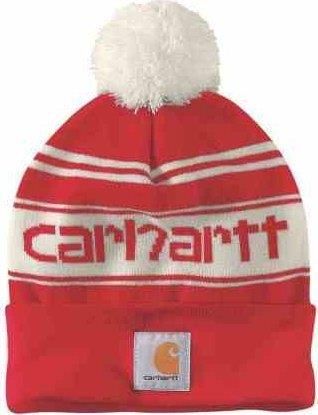 Carhartt Czapka Knit Pompom Cuffed Logo Red Winter 105168R72S000