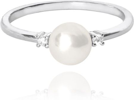 Minet Pierścien srebrny z perłą i białymi cyrkoniami wielkość 12
