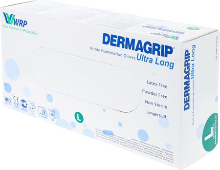 Zarys Dermagrip Ultra Long Rękawice Nitrylowe L 100szt. Rękawiczki Diagnostyczne Medyczne Długie Bezpudrowe