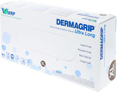 Zarys Dermagrip Ultra Long Rękawice Nitrylowe Xl 100szt. Rękawiczki Diagnostyczne Medyczne Długie Bezpudrowe