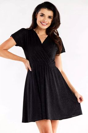 Błyszcząca sukienka mini z rozkloszowanym dołem (Czarny, XL)