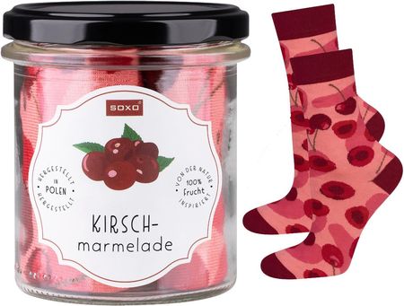 Skarpetki damskie różowe SOXO GOOD STUFF zabawny dżem wiśniowy w słoiku