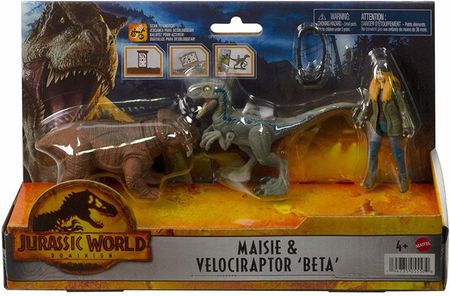Mattel Jurassic World Dinozaury + Figurka Maisie & Velociraptor Beta HGP78