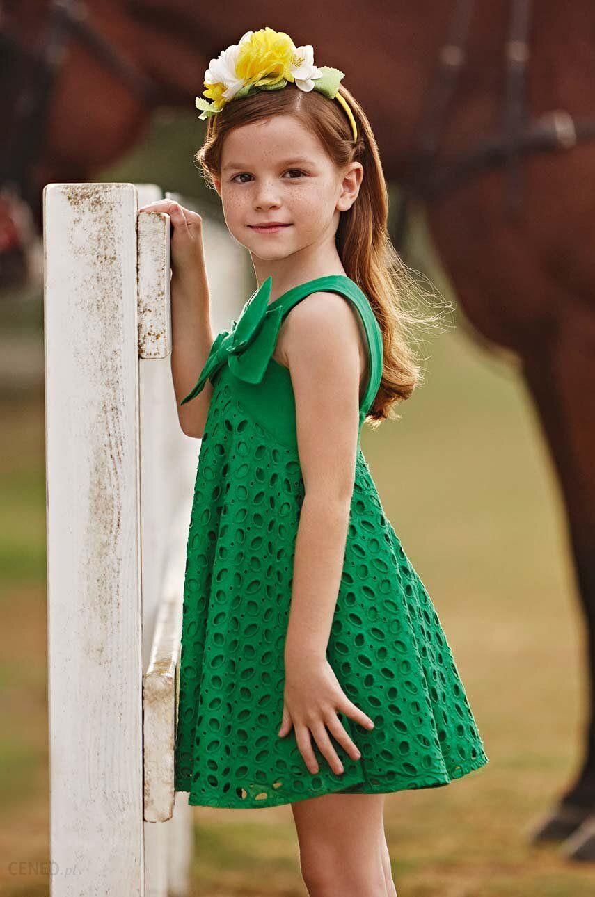 Mayoral sukienka bawełniana dziecięca kolor zielony mini rozkloszowana -  Ceny i opinie 