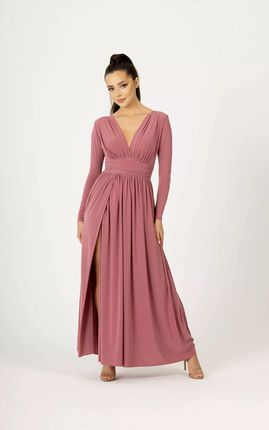 Zjawiskowa sukienka maxi z pasem podkreślającym talię (Różowy, M/L)