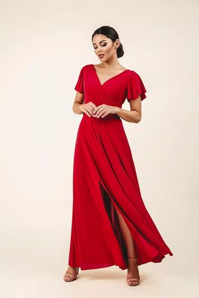 Zwiewna wieczorowa sukienka maxi z falbankami (Czerwony, M/L)