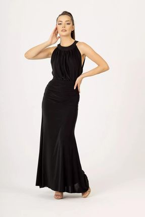 Wieczorowa suknia maxi z dekoltem typu halter (Czarny, XS/S)