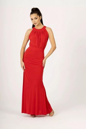 Wieczorowa suknia maxi z dekoltem typu halter (Czerwony, XS/S)