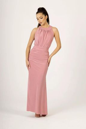 Wieczorowa suknia maxi z dekoltem typu halter (Różowy, M/L)