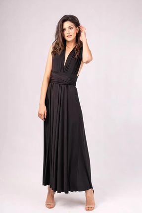 Zwiewna sukienka z szarfami do wiązania (Czarny, XS/S)