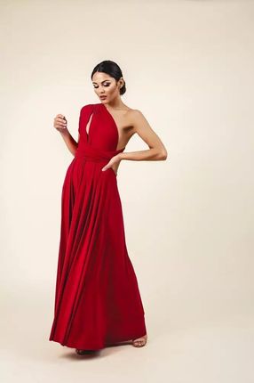 Zwiewna sukienka z szarfami do wiązania (Czerwony, M/L)