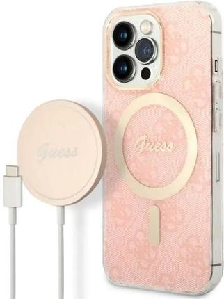 Zestaw Guess Gubpp13Xh4Eacsp Case+ Charger Iphone 13 Pro Max Różowy/Pink Hard Case 4G Print Magsafe
