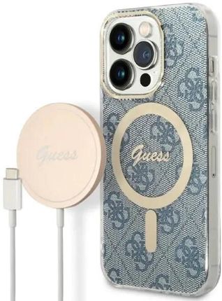 Zestaw Guess Gubpp14Lh4Eacsb Case+ Charger Iphone 14 Pro 6,1" Niebieski/Blue Hard Case 4G Print Magsafe