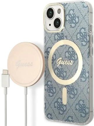 Zestaw Guess Gubpp14Mh4Eacsb Case+ Charger Iphone 14 Plus 6,7" Niebieski/Blue Hard Case 4G Print Magsafe
