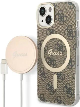 Zestaw Guess Gubpp14Mh4Eacsw Case+ Charger Iphone 14 Plus 6,7" Brązowy/Brown Hard Case 4G Print Magsafe