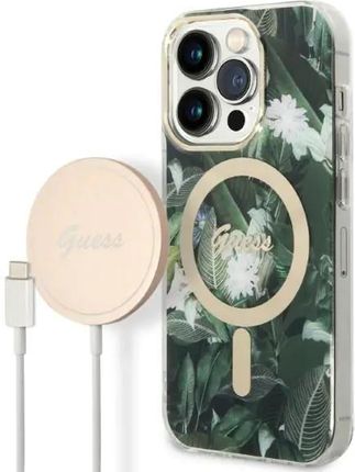 Zestaw Guess Gubpp14Xhjeacsa Case+ Charger Iphone 14 Pro Max 6,7" Zielony/Green Hard Case Jungle Magsafe