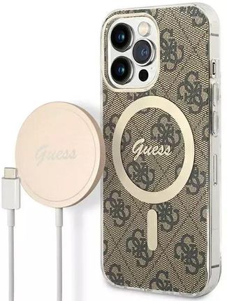 Zestaw Guess Gubpp13Lh4Eacsw Case+ Charger Iphone 13 Pro Brązowy/Brown Hard Case 4G Magsafe Print