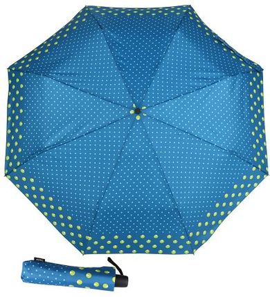 Parasol damski składany Derby Dots, niebieski w białe kropki