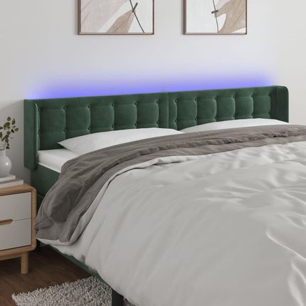 Vidaxl Zagłówek Do Łóżka Z Led, Ciemnozielony, 163X16X78 88Cm, Aksamit 12486820