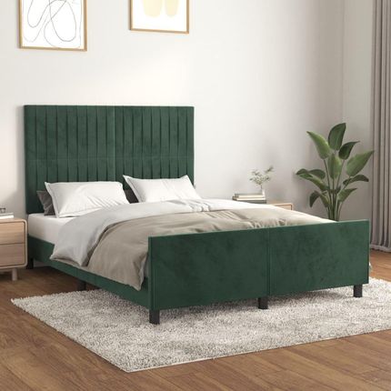 vidaXL vidaXL Rama łóżka z zagłówkiem, ciemnozielona, 140x190 cm, aksamitna