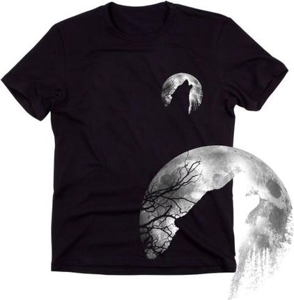Czarna męska koszulka z wilkiem księżyc