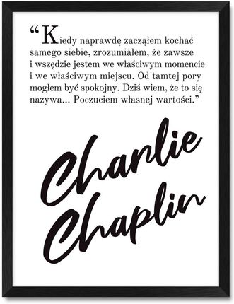 iWALL studio Obraz Charlie Chaplin Czarna Rama Czarny Tekst (CZA3QTCH1CZRN)