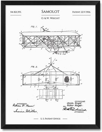 iWALL studio Samolot Braci Wright Patent Z 1906 R. (CZA3PATSAM)