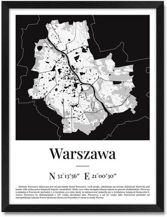 iWALL studio Obraz Mapa Warszawy Czarna Rama (CZA3MWWA)