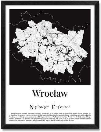 iWALL studio Obraz Mapa Wrocławia Czarna Rama (CZA3MWRL)