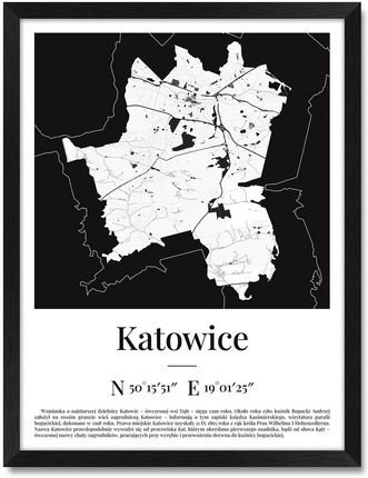iWALL studio Obraz Mapa Katowic Czarna Rama (CZA3MKTW)