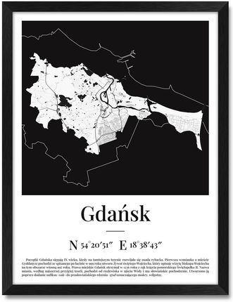 iWALL studioObraz Mapa Gdańska Czarna Rama (CZA3MGDN)
