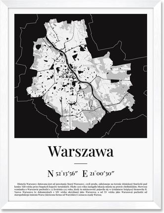 iWALL studio Obraz Mapa Warszawy Biała Rama (BA3MWWA)