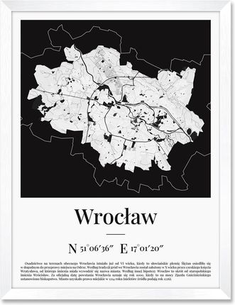 iWALL studio Obraz Mapa Wrocławia Biała Rama (BA3MWRL)