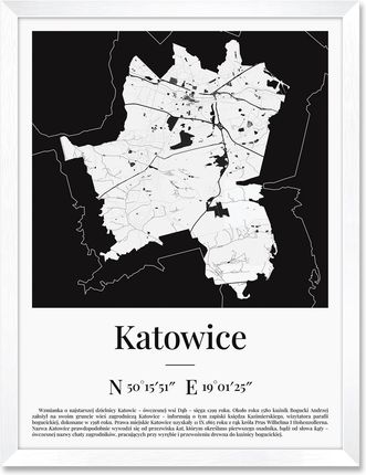 iWALL studio Obraz Mapa Katowic Biała Rama (BA3MKTW)