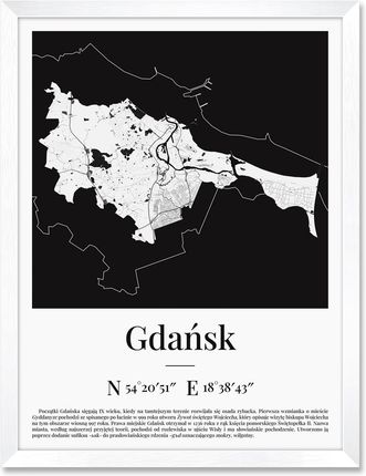 iWALL studio Obraz Mapa Gdańska Biała Rama (BA3MGDN)