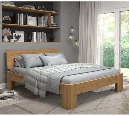 Ekodom Łóżko BERGAMO drewniane 140x200, Szuflada - 2/3 długości łóżka, Kolor wybarwienia - Olcha naturalna