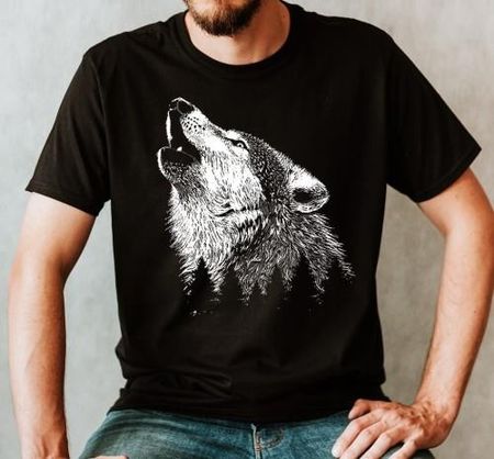 Czarna męska koszulka z wilkiem