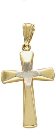 Diament Złota Zawieszka Na Łańcuszek Krzyżyk Wypukły Z Białym Matowym Złotem (Diazaw7014585)