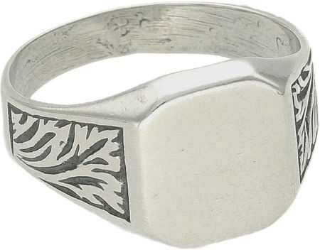Diament Srebrny pierścionek 925 sygnet gładki z grawerowaniem bocznym