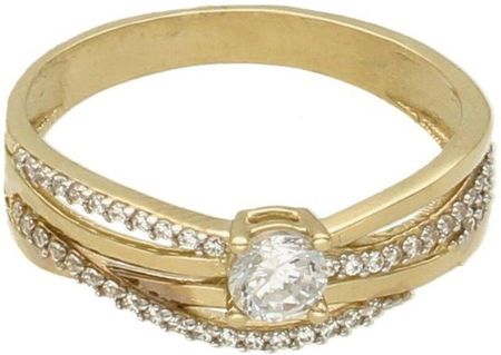 Diament Złoty pierścionek 585 z cyrkonią zaręczynowy (PI3868)