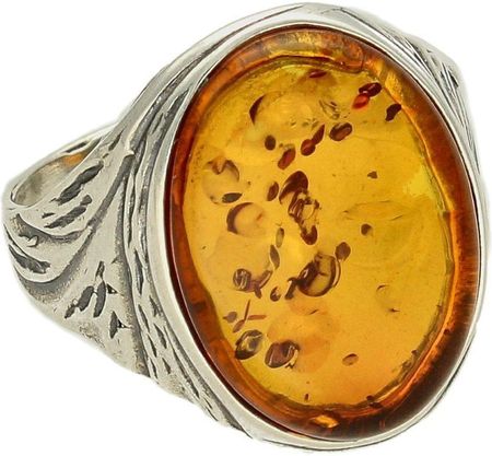 Diament Srebrny pierścionek 925 z owalnym bursztynem bałtyckim