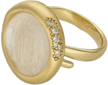 Srebrny pierścionek pozłacany z masą perłową