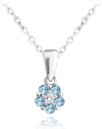 Diament Naszyjnik srebrny kwiatek z niebieską cyrkonią