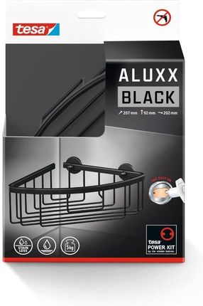Tesa Aluxx Black Koszyk łazienkowy narożny pojedynczy, mocowany bez wiercenia (40505)