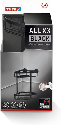 Tesa Aluxx Black Koszyk łazienkowy narożny podwójny, mocowany bez wiercenia (40507)