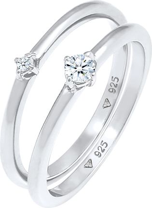 Elli Diamonds Pierścień Ladies Solitaire Elegant Classic Z Diamentami (0,13 Ct.) W 925 Sterling Silver 58mm