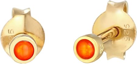Elli Kolczyki Damskie Sztyfty Okrągłe Pomarańczowe Trend Lata Z Syntetycznym Opalem W Srebrze Próby 925 Sterling Silver Złoto