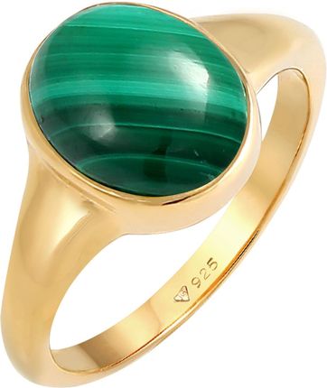 Elli Premium Pierścień Ladies Signet Ring Elegant Green Z Malachitem 925 Sterling Silver Platerowany Złotem 52mm