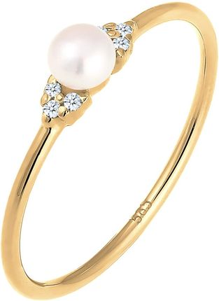 Elli DIAMONDS Pierścień Damski zaręczynowy z perłą i diamentem (0.03 ct.) w żółtym złocie próby 585 Pierścionki
