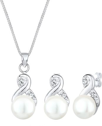 Elli Elli Zestaw biżuterii Damski symbol nieskończoności z perłami słodkowodnymi i kryształami w srebrze próby 925 Zestawy